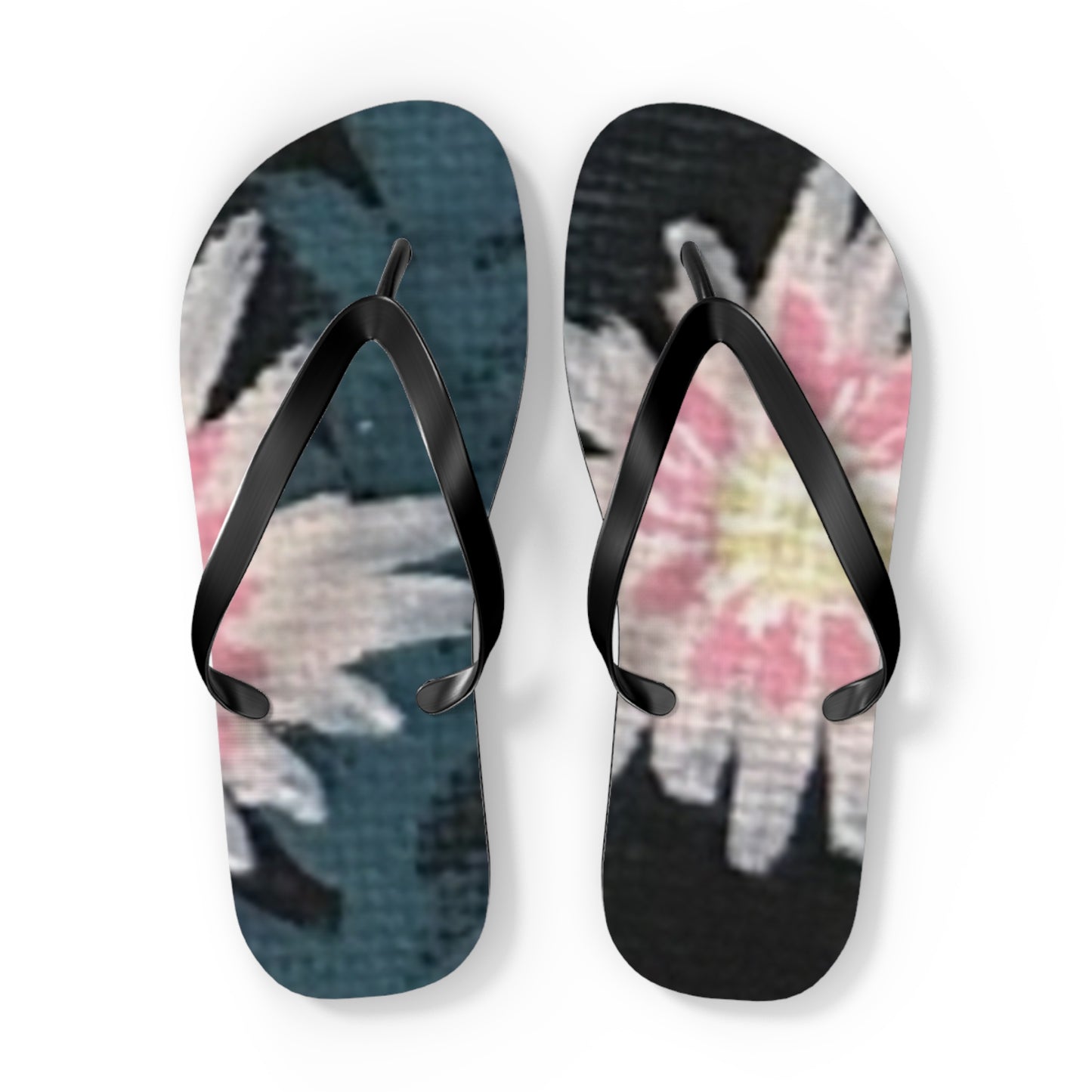 Wild Garden Reverie Beach Flip Flops — Pink Daisy Printed Summer Sandals