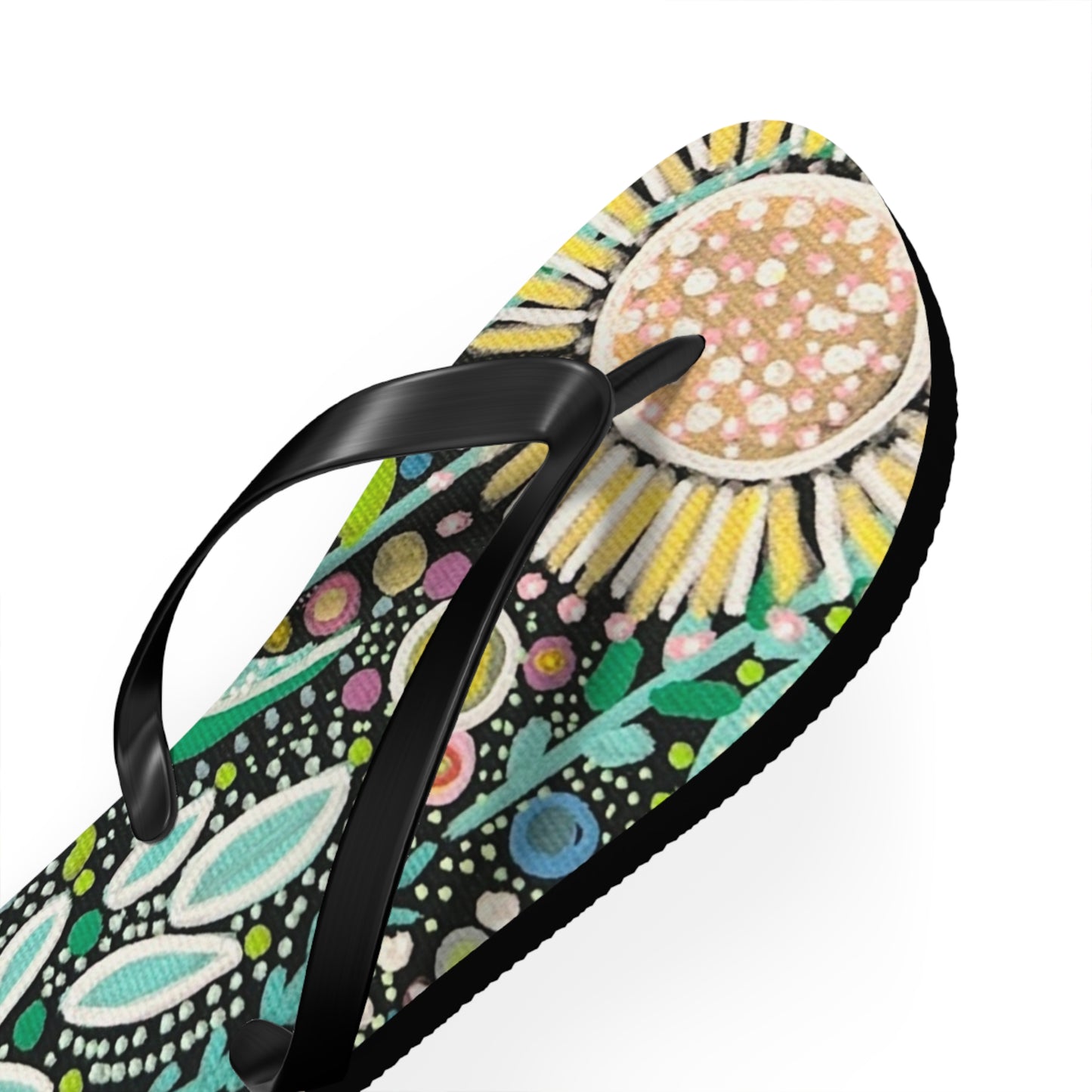 Dot Dot Bloom Flip Flops — Colorful Hand-Drawn Garden Sandals