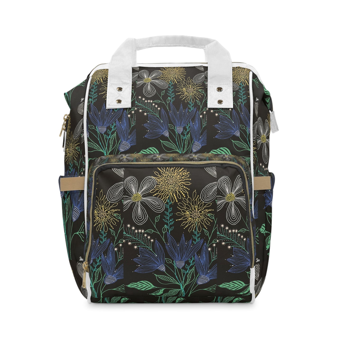 Floral Night Diaper Backpack — Multifunctional Baby Bag with Botanical Print