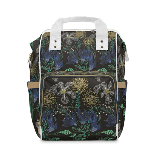 Floral Night Diaper Backpack — Multifunctional Baby Bag with Botanical Print