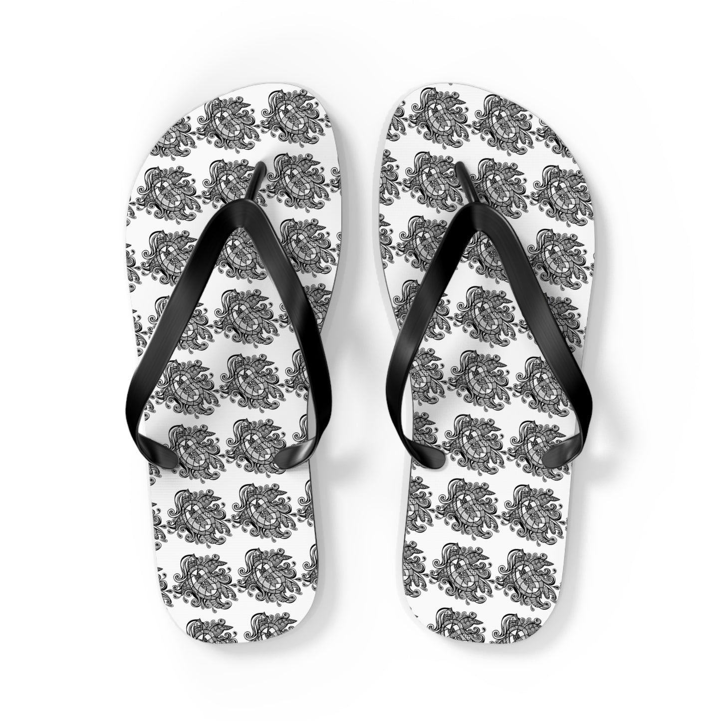 Monochrome Baroque Pattern Flip Flops