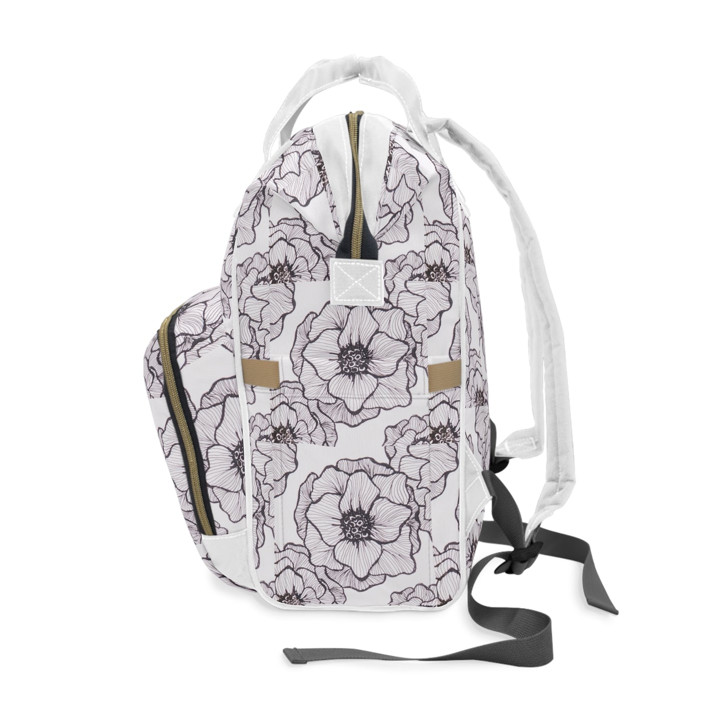 Floral Sketched Diaper Backpack – Multifunctional Baby Bag with Changing Pocket