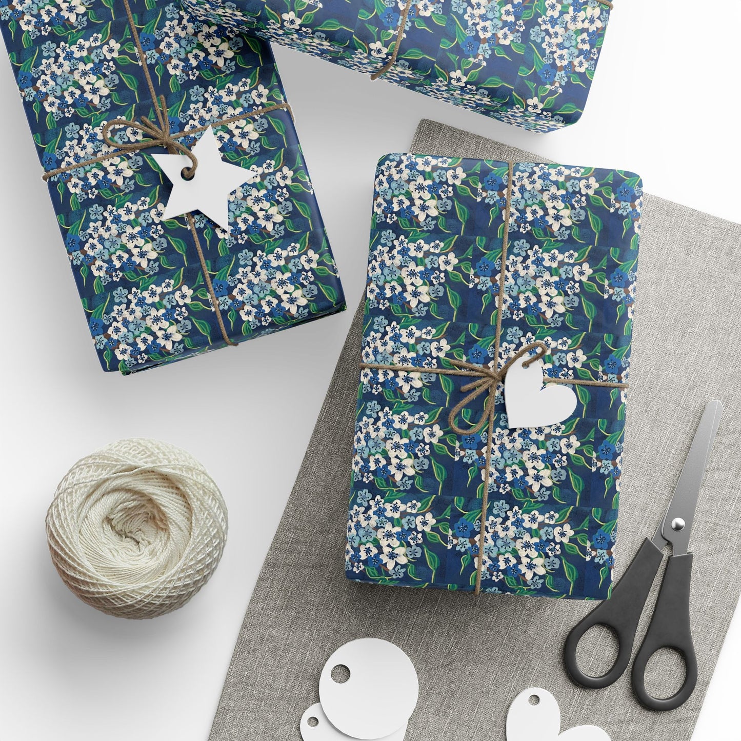 Floral Blue Wrapping Paper Roll — Vintage Forget-Me-Not Pattern