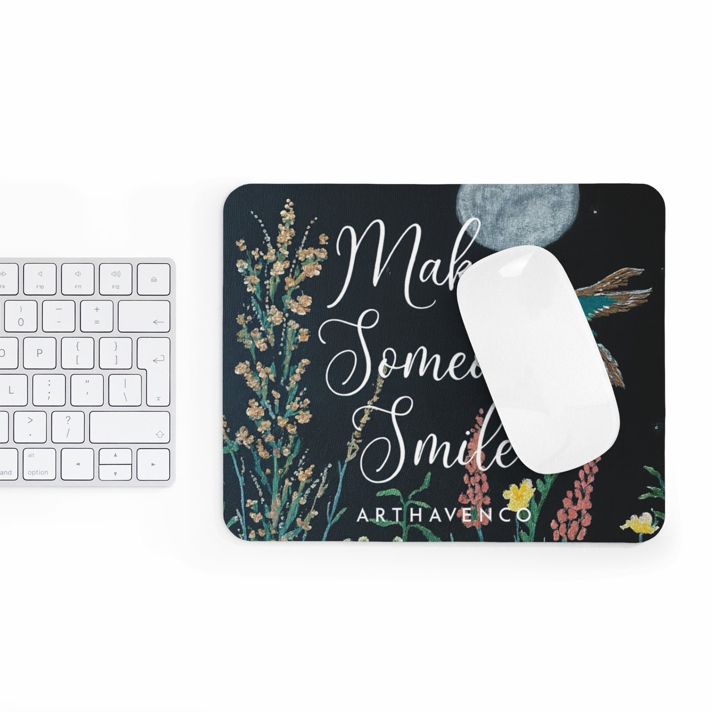 Inspirational 'Make Someone Smile' Mouse Pad — Floral Hummingbird Desk Mat