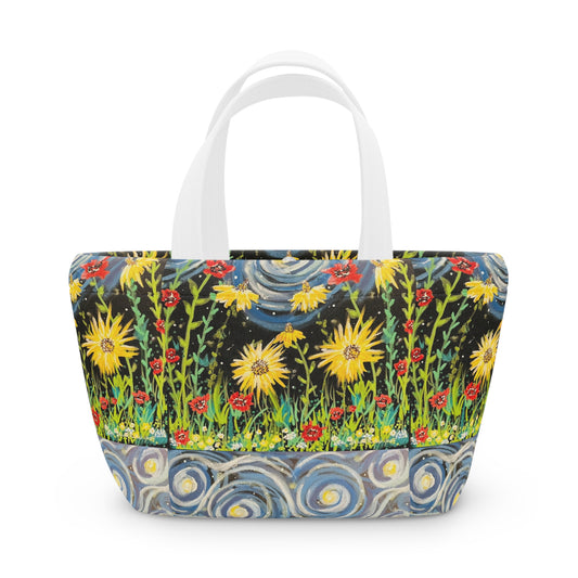 Floral Starry Sky Lunch Bag — Sunflower & Swirl Pattern Insulated Tote