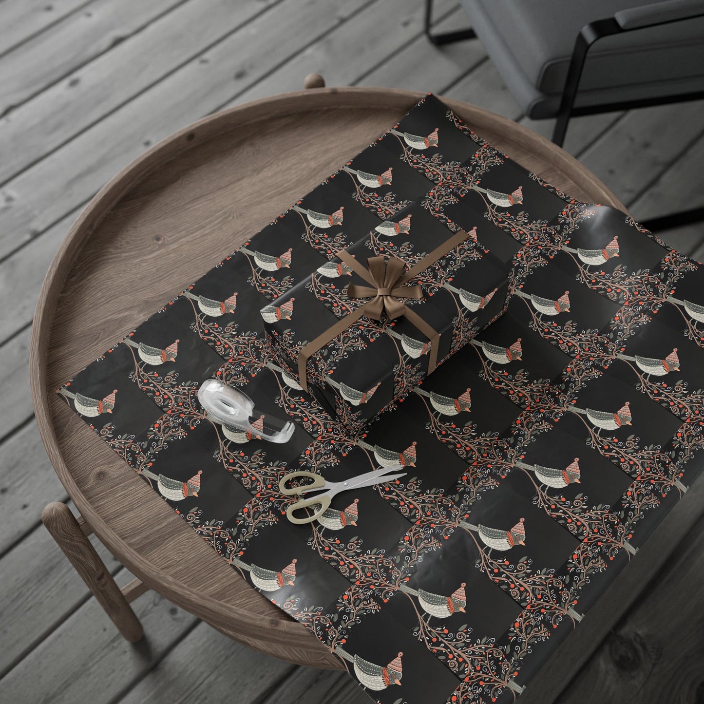 Buckeye Bell Dark Wrapping Paper — Elegant Nature Gift Wrap (Floral Bird Pattern)