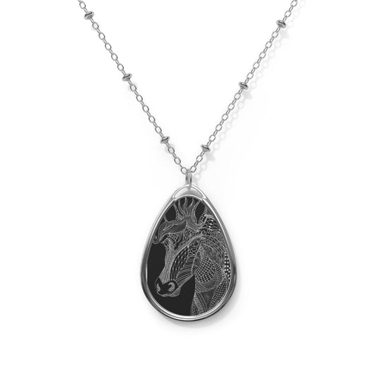 Whispers in the mane horse  Oval Necklace — Sterling Silver Teardrop Pendant