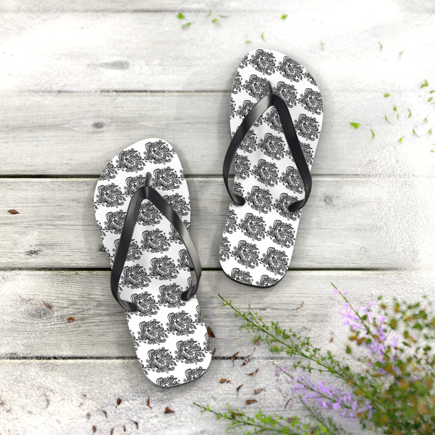 Monochrome Baroque Pattern Flip Flops