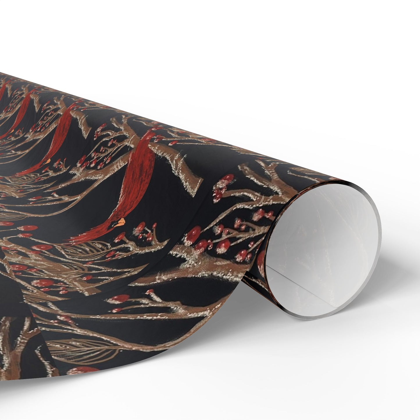 Botanical Cardinal Wrapping Paper – Dark Vintage Bird Pattern