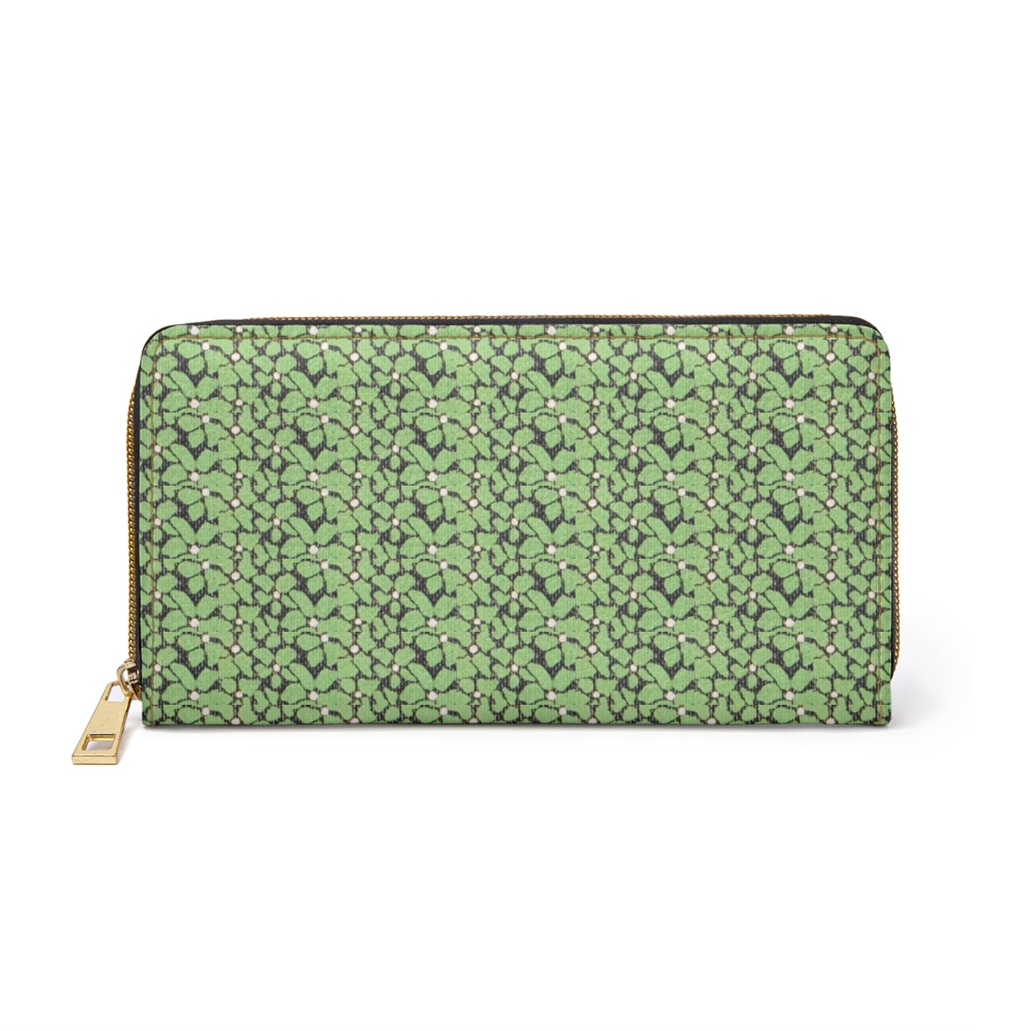 Green Mosaic Zipper Wallet - Leafy Pattern Long Wallet