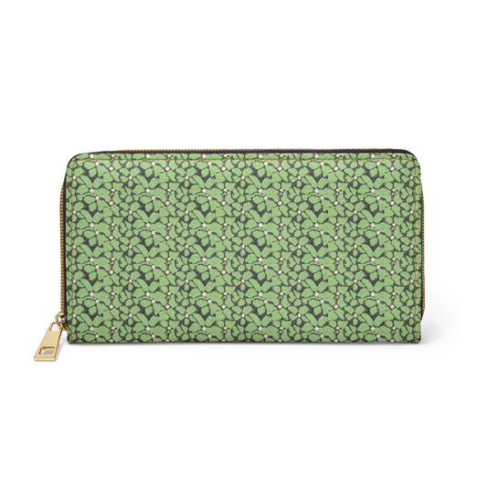 Green Mosaic Zipper Wallet - Leafy Pattern Long Wallet