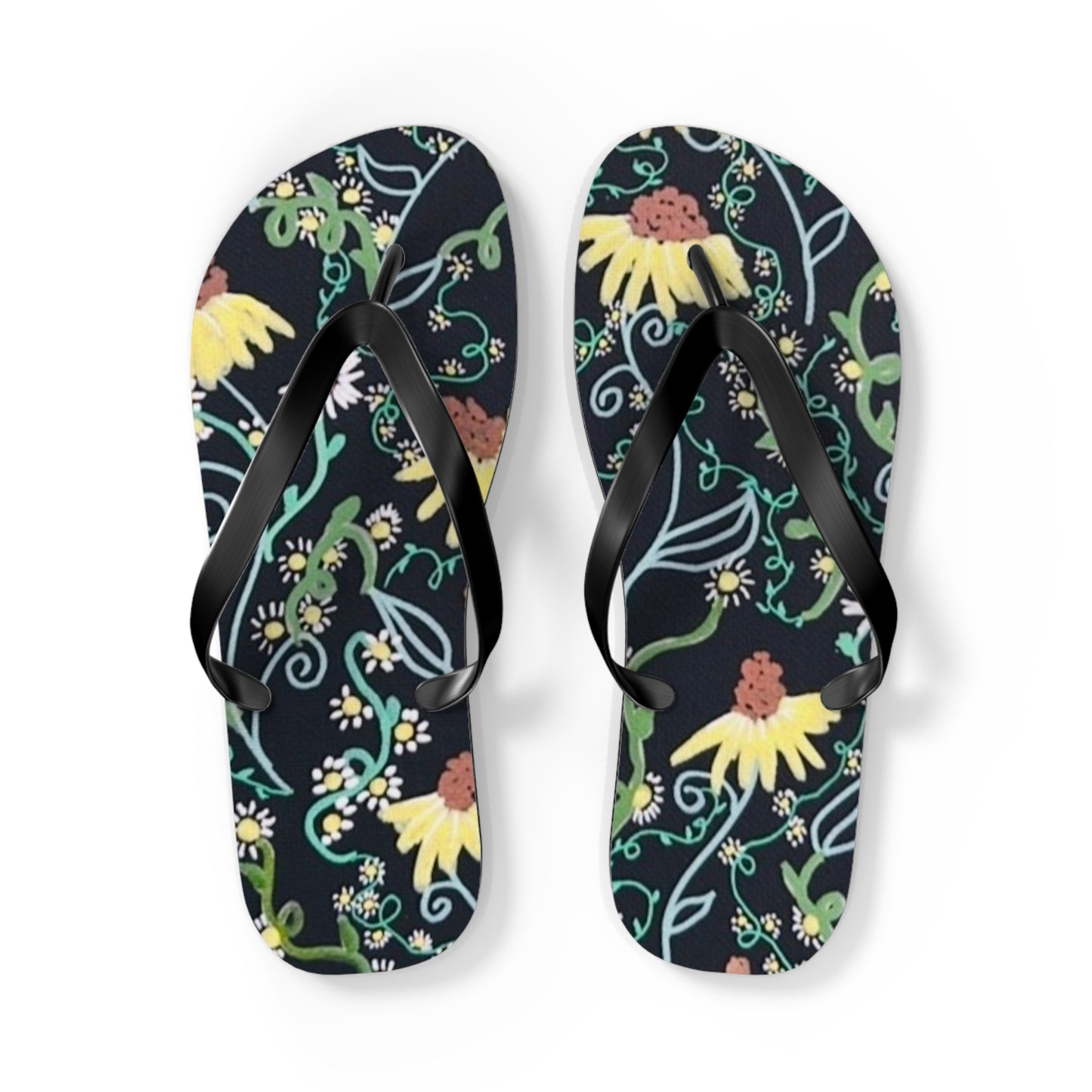 Floral Flip Flops – Dark Botanical Beach Sandals