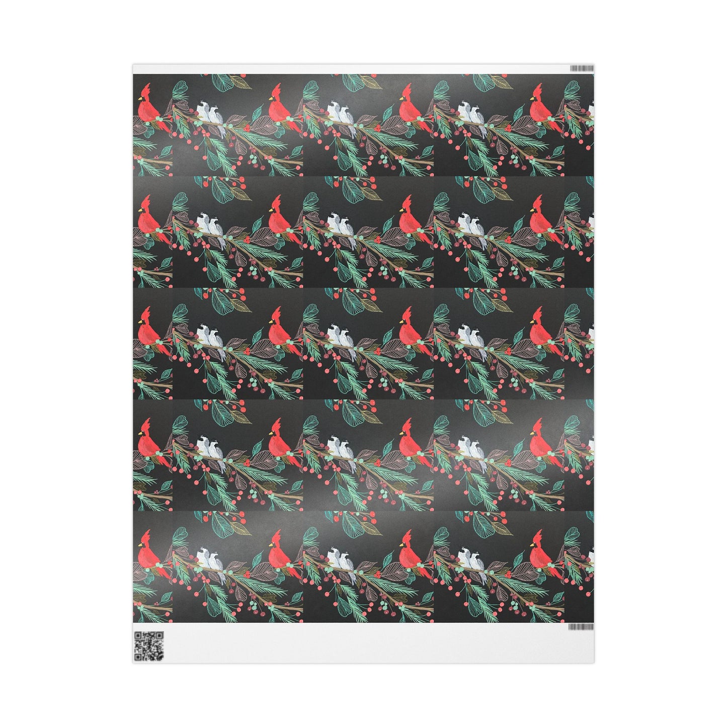 Holiday Cardinal & Chickadee Gift Wrap — Botanical Christmas Wrapping Paper