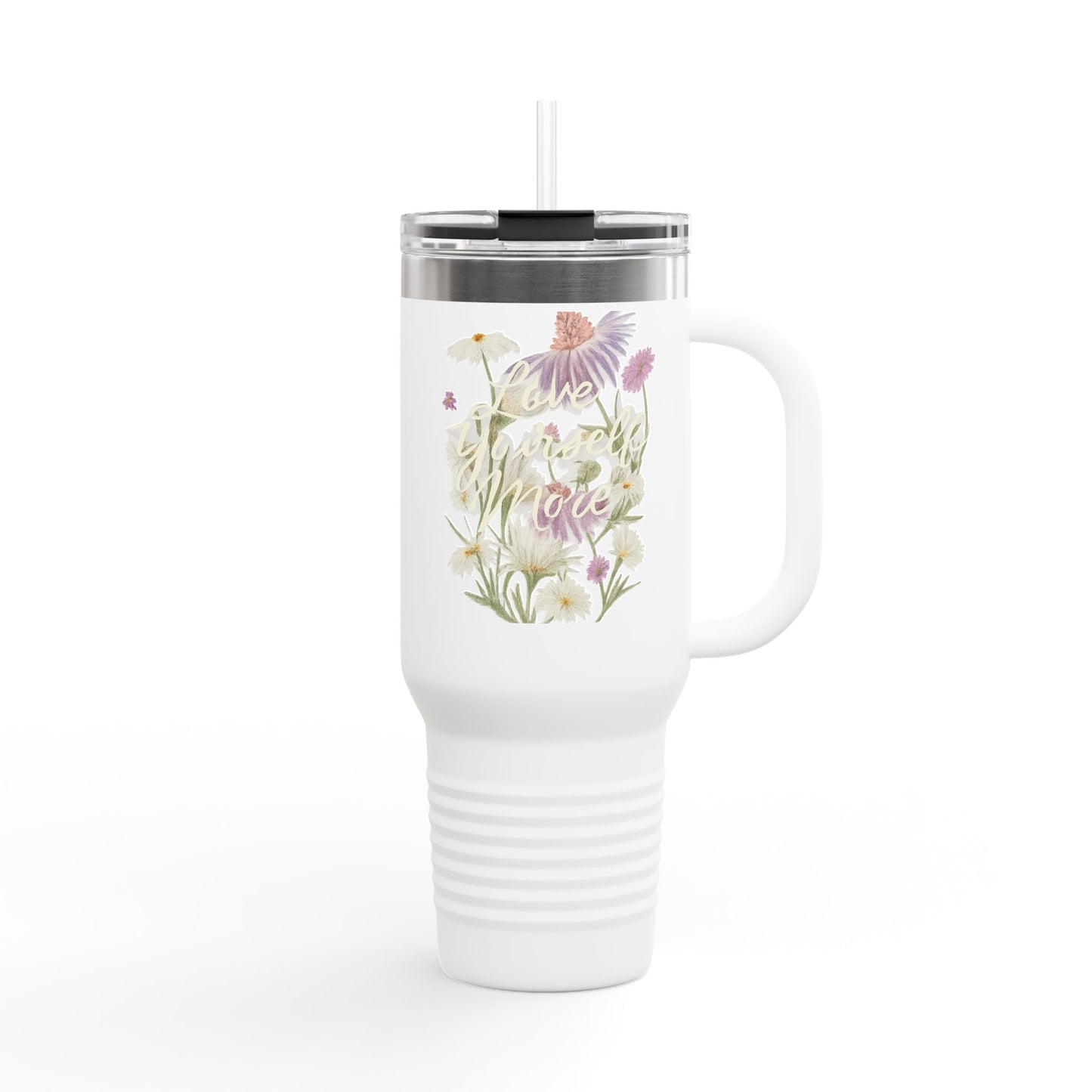 Love yourself more 40oz Insulated Travel Mug — Floral Wildflower 'Be More' Design