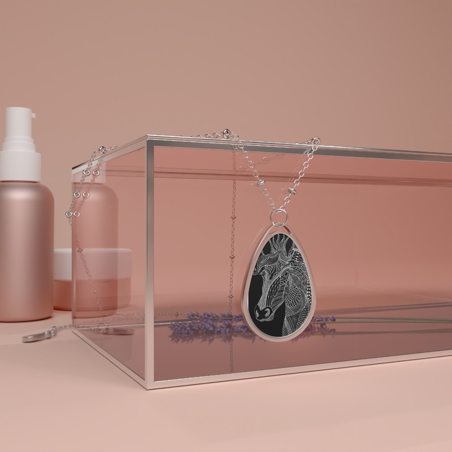 Whispers in the mane horse  Oval Necklace — Sterling Silver Teardrop Pendant