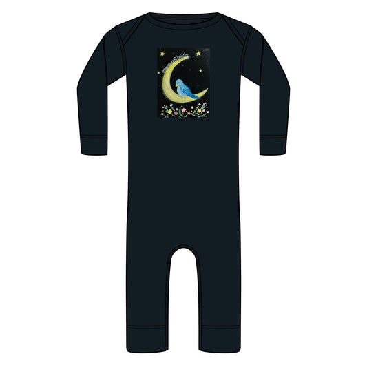 Moon beam lullabyInfant Long-Legged Bodysuit with Moon & Sleeping Bird Nursery Design
