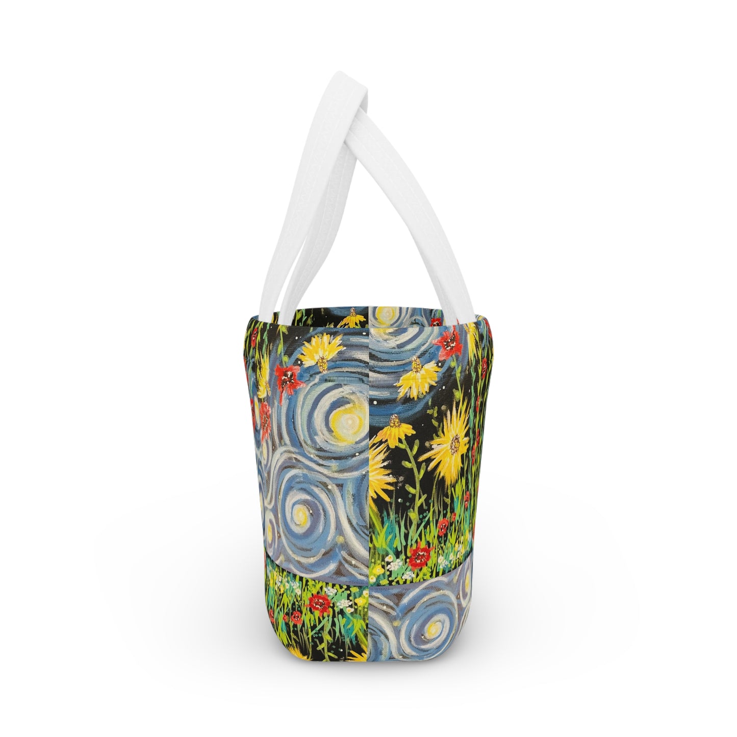 Floral Starry Sky Lunch Bag — Sunflower & Swirl Pattern Insulated Tote