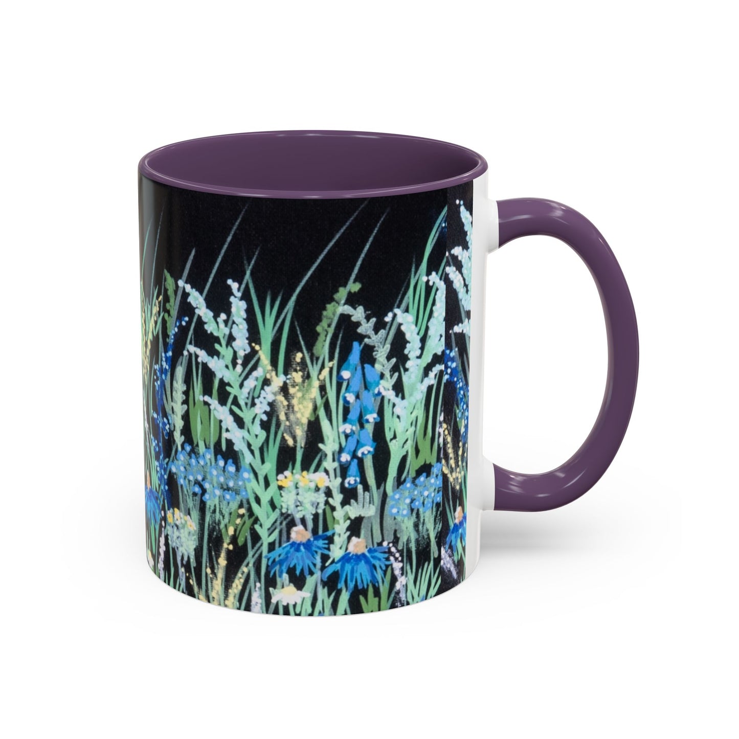 Blue hour bloom Floral Meadow Accent Coffee Mug — Blue Wildflower Garden Design (11/15oz)