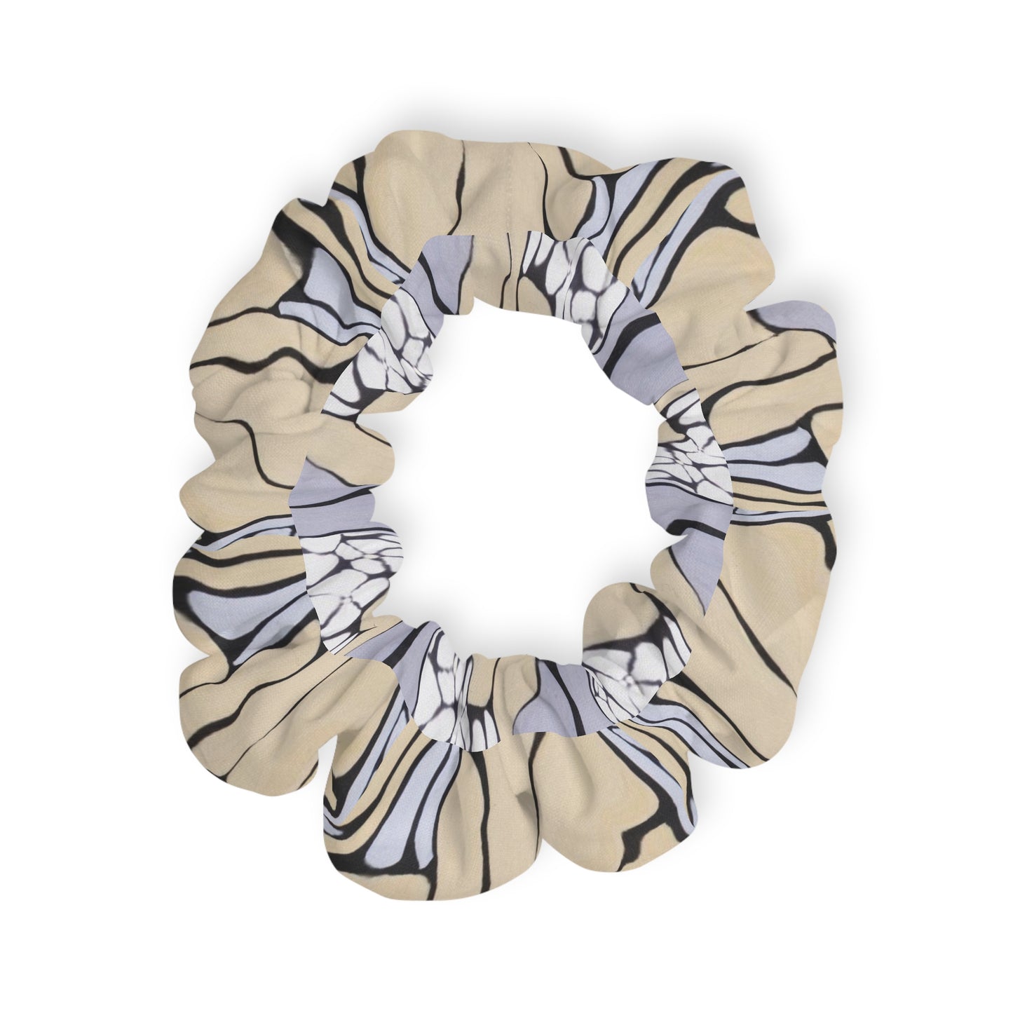 Floral Neutral Abstract Scrunchie – Beige & Lavender Patterned Hair Tie