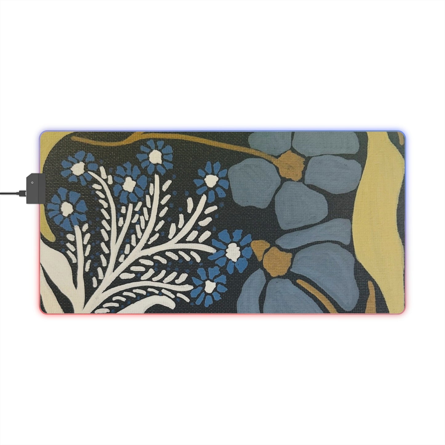 Floral LED Gaming Mouse Pad – RGB Extended Desk Mat with Blue Flower Design