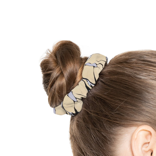 Floral Neutral Abstract Scrunchie – Beige & Lavender Patterned Hair Tie