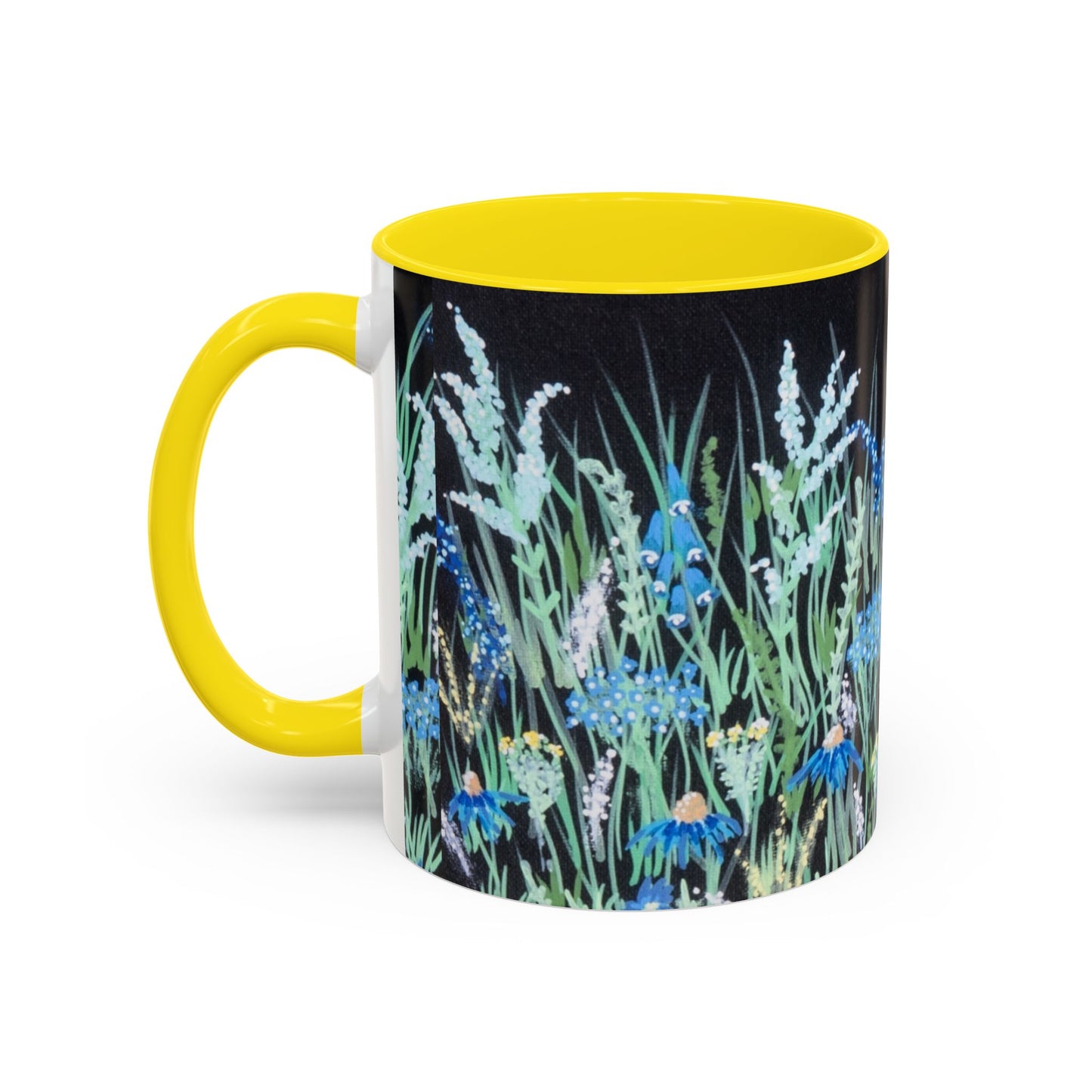 Blue hour bloom Floral Meadow Accent Coffee Mug — Blue Wildflower Garden Design (11/15oz)