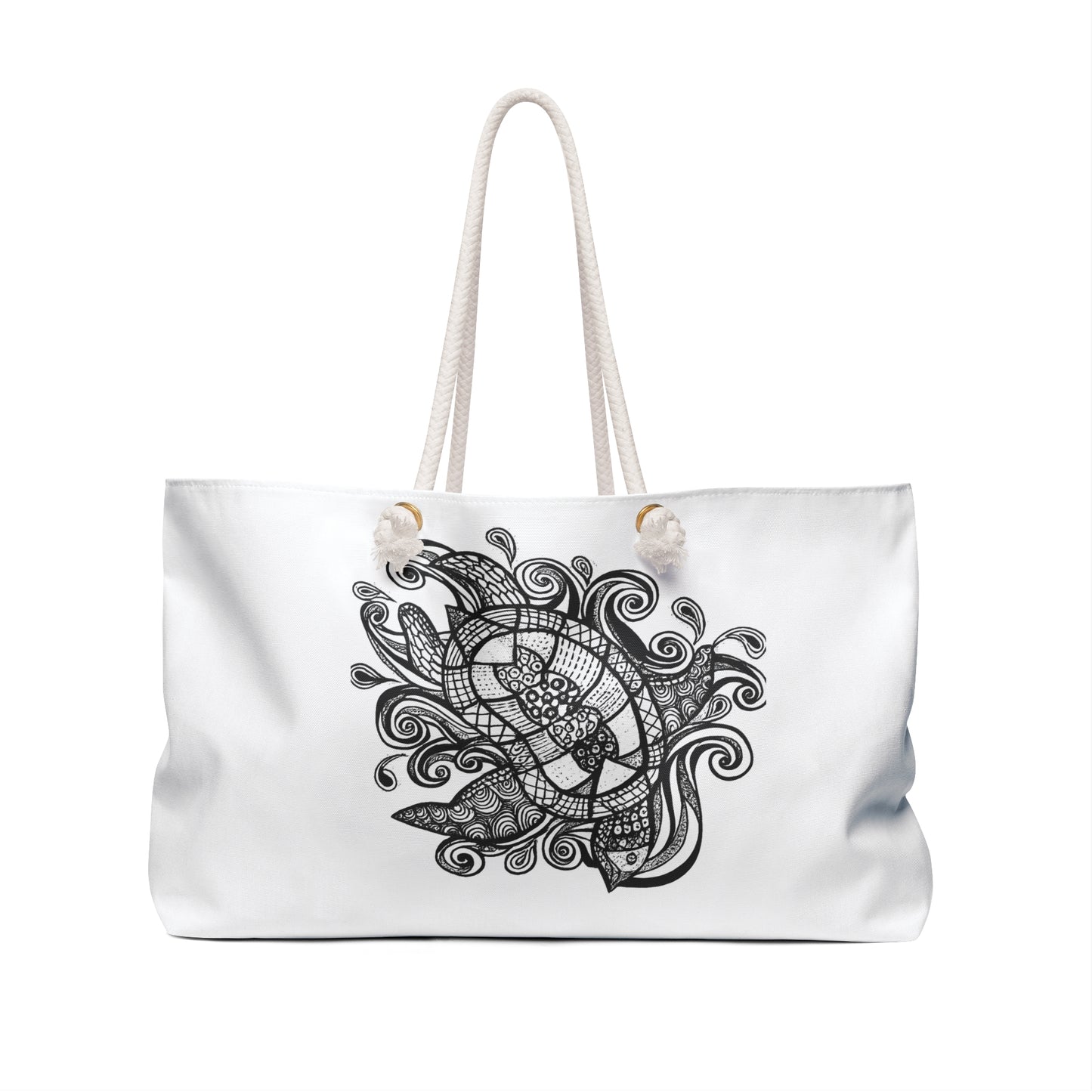 Boho Mandala Weekender Bag – Black & White Zentangle Travel Tote