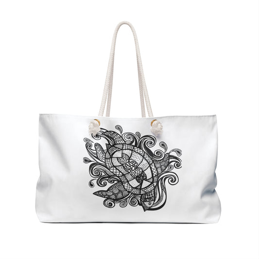 Boho Mandala Weekender Bag – Black & White Zentangle Travel Tote