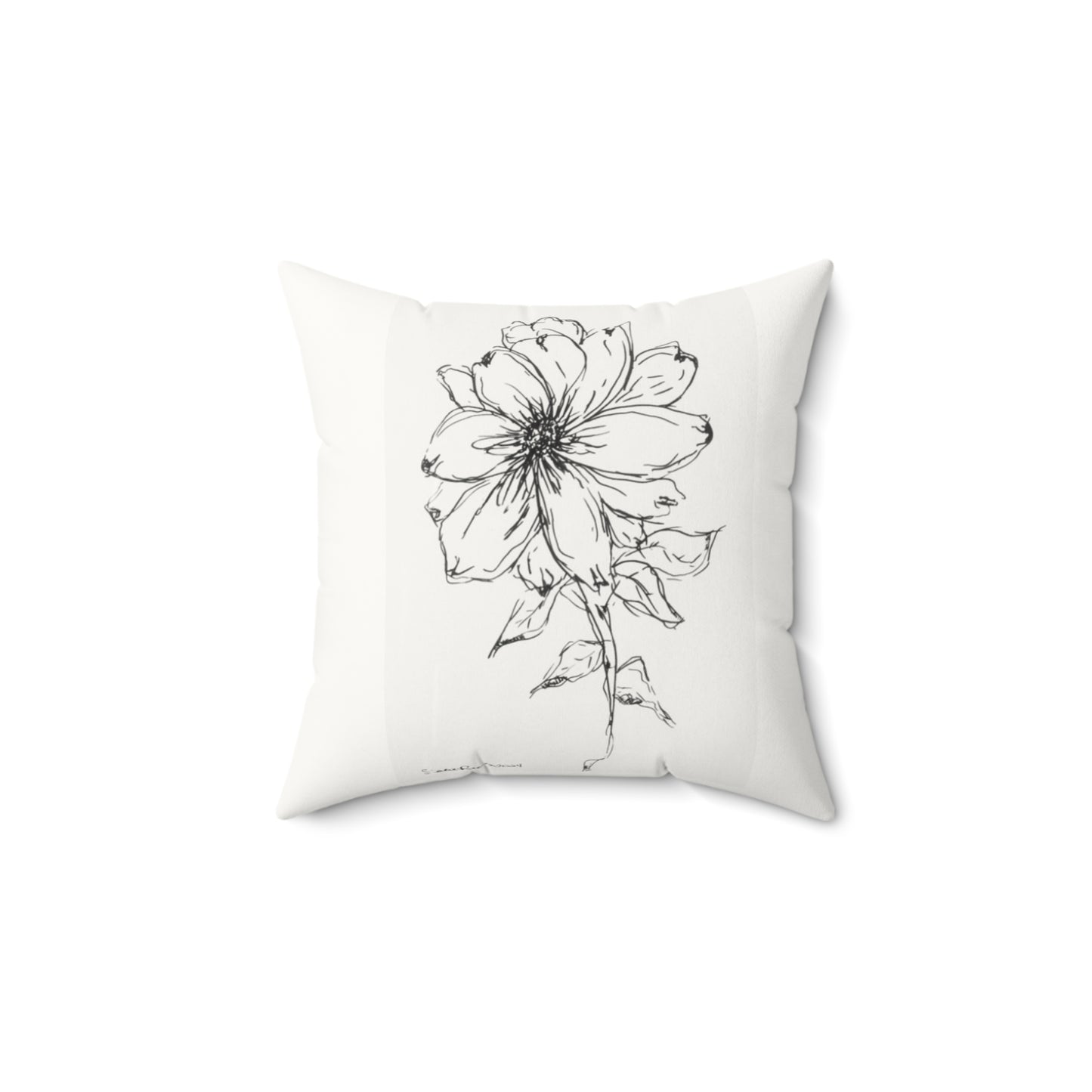 Quietude Pillow — Hand-Drawn Black Floral Faux Suede Square Pillow