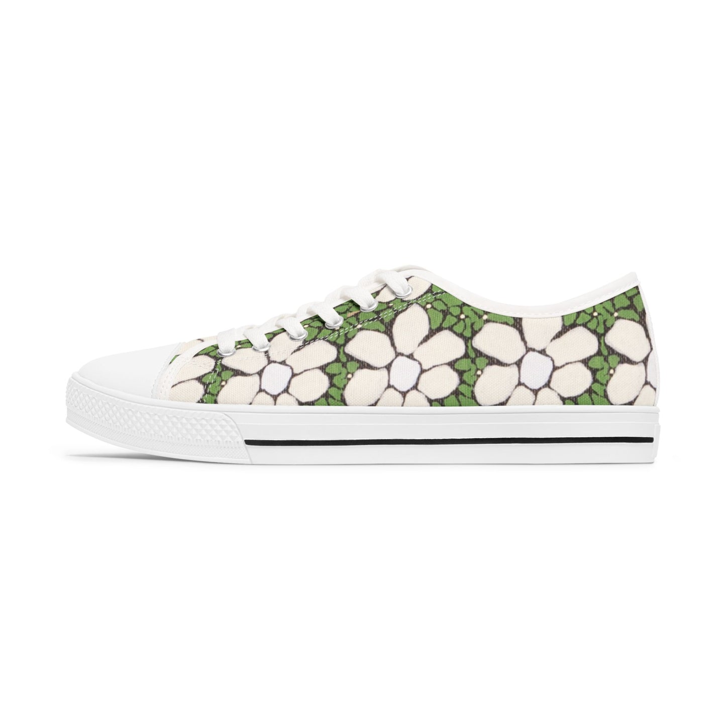 Whim & Tendril  Mosaic Low Top Sneakers - White & Green Daisy Pattern