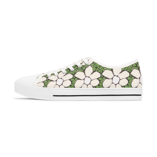 Whim & Tendril  Mosaic Low Top Sneakers - White & Green Daisy Pattern