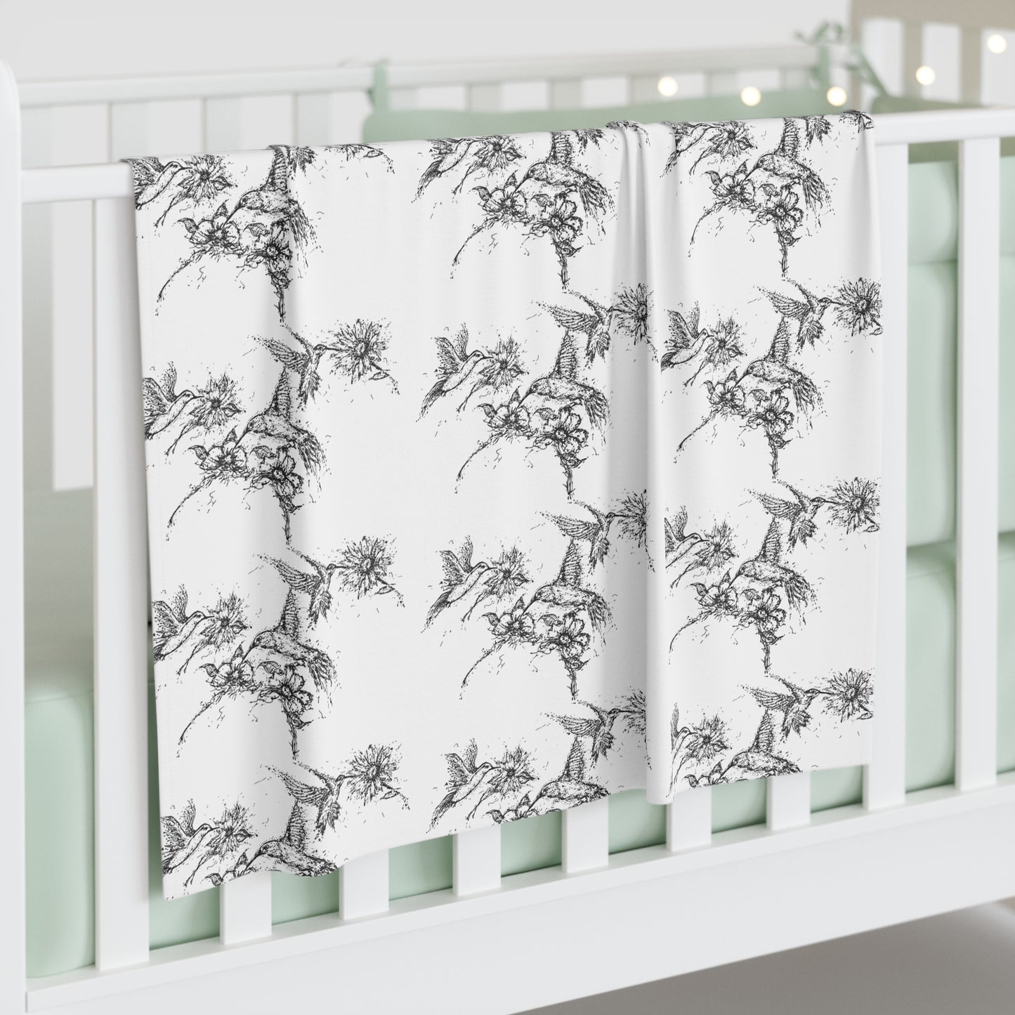 Botanical Sketch Baby Swaddle Blanket — Black & White Floral Newborn Wrap