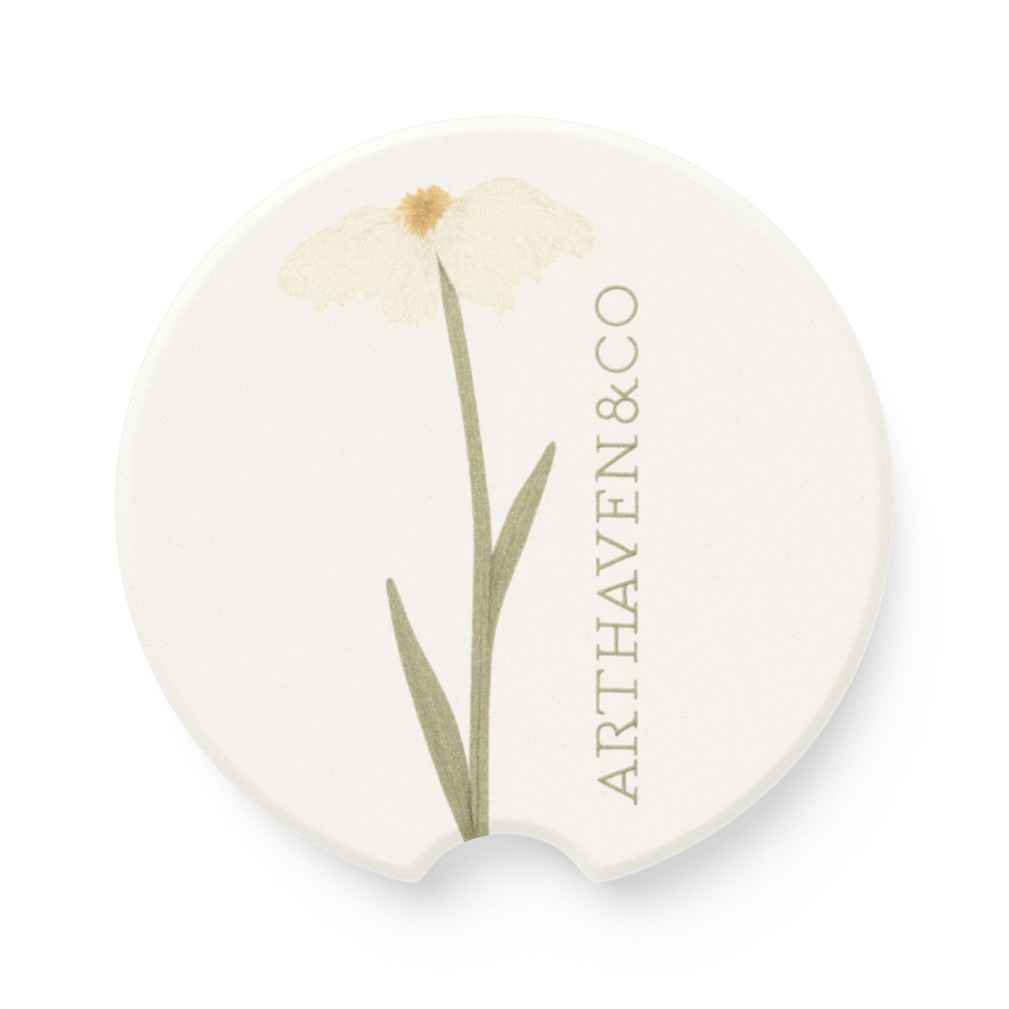 Floral Soapstone Car Coaster – Dainty White Daisy Design with ARTHAVEN&CO Accent
