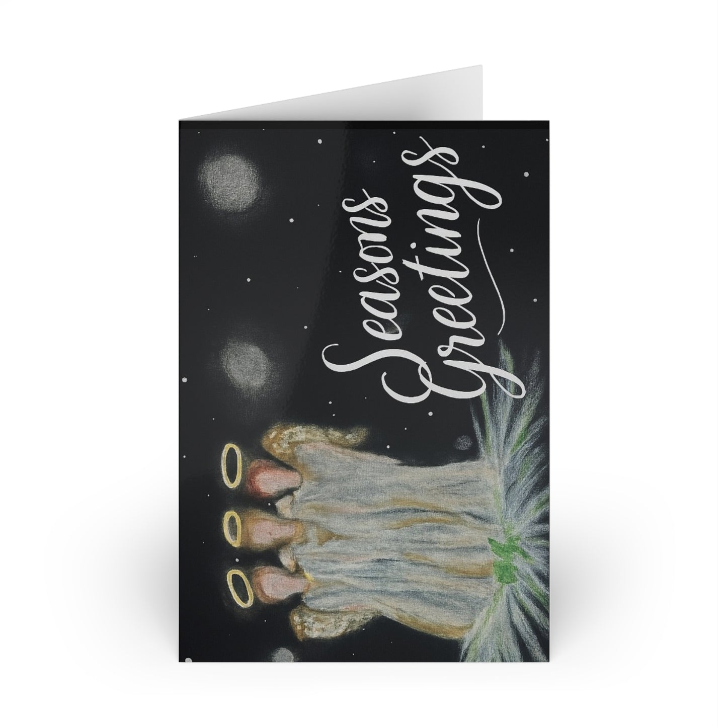 Seasons Greetings Angel Trio Holiday Card — Rustic Nativity Christmas Greeting Card