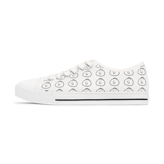 Low Top Sneakers — White Smiley Face Pattern Women’s Casual Canvas Shoes