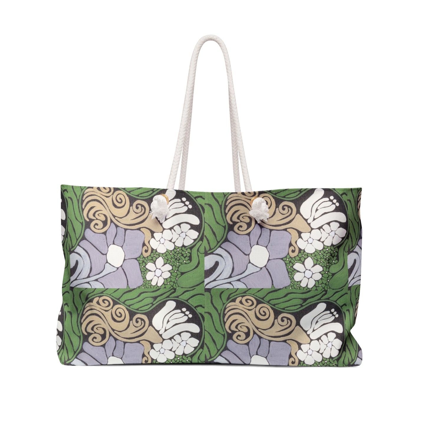 Floral Art Nouveau Weekender Bag — Green & Lavender Travel Tote