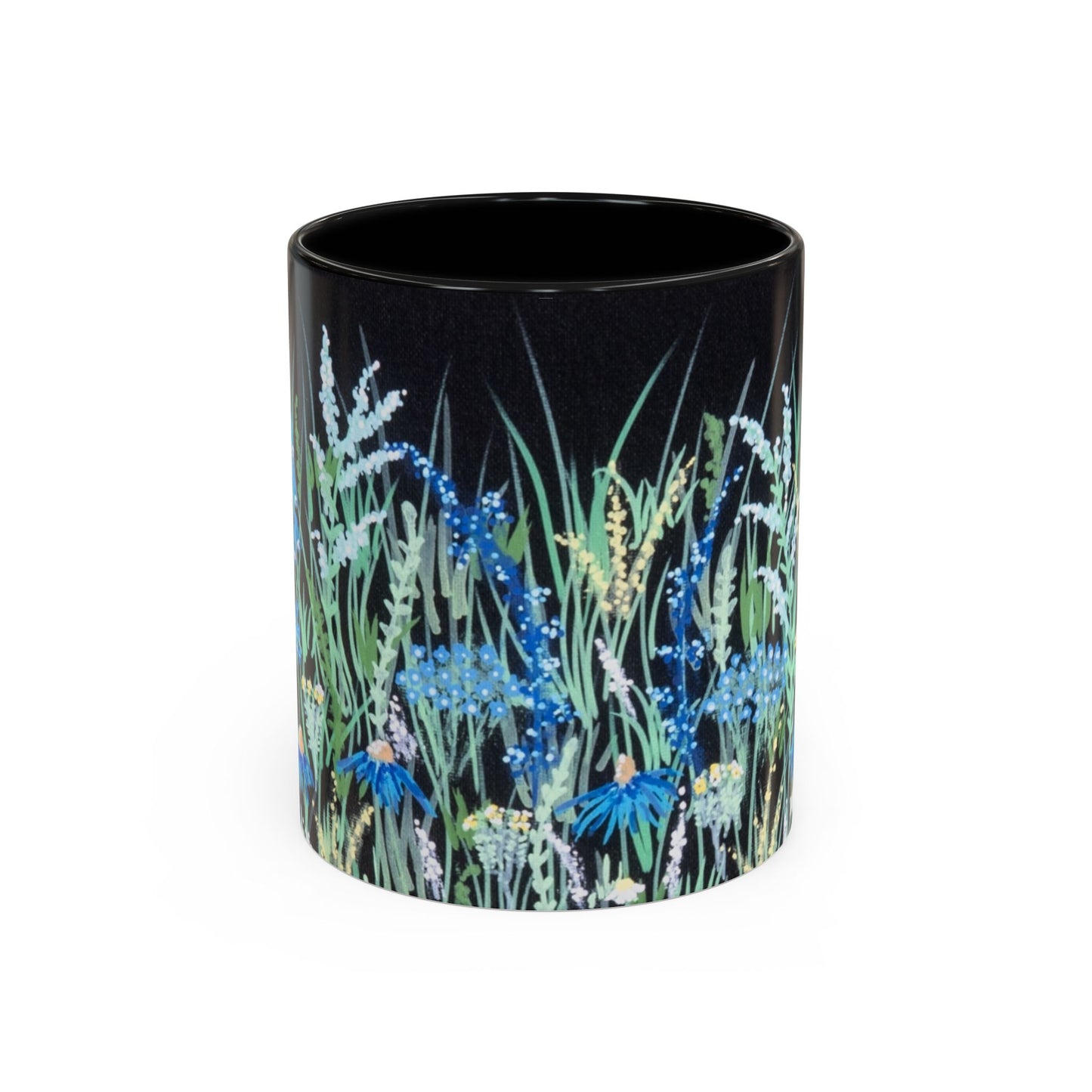 Blue hour bloom Floral Meadow Accent Coffee Mug — Blue Wildflower Garden Design (11/15oz)