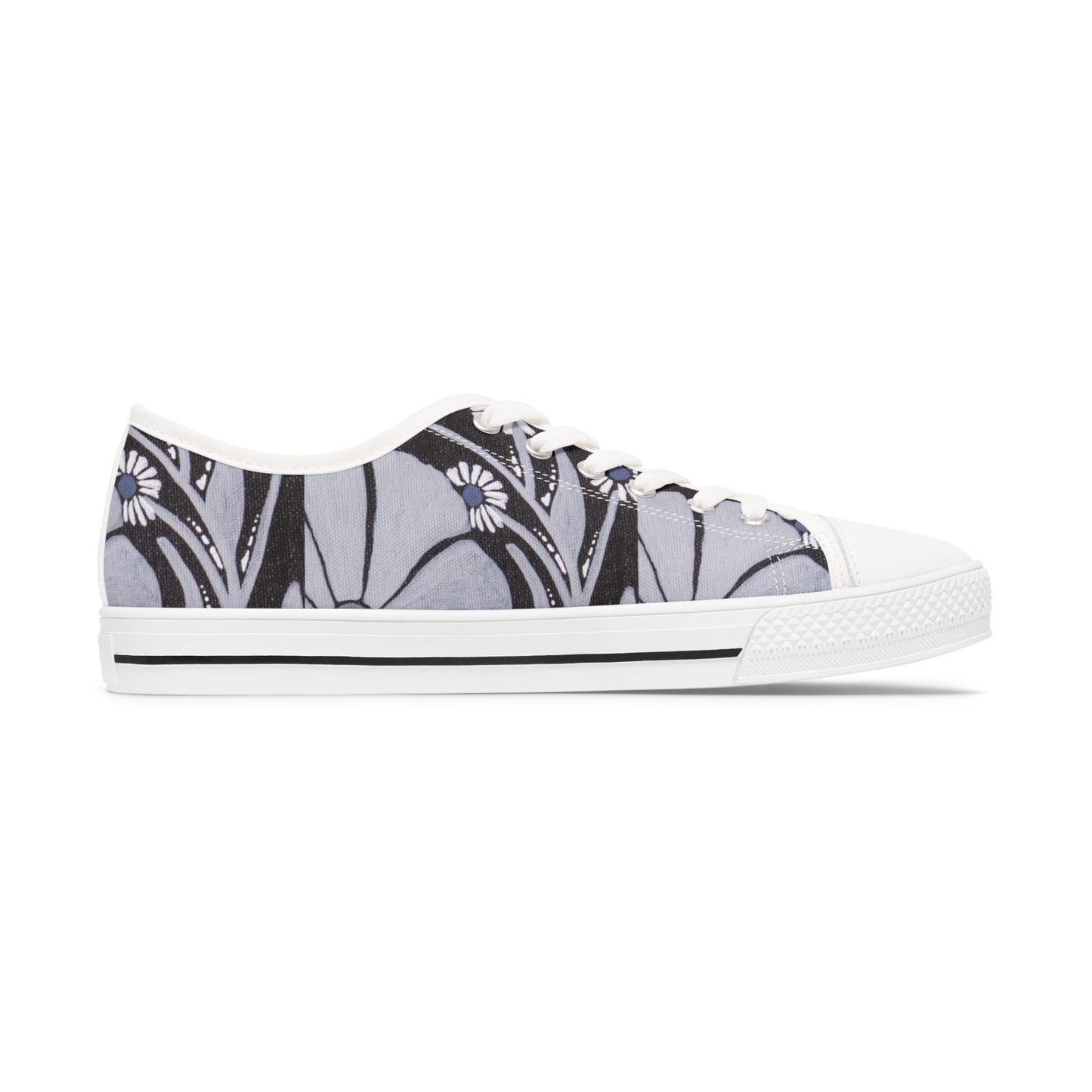 Cool Bloom Low Top Sneakers — Monochrome Floral Vines Pattern