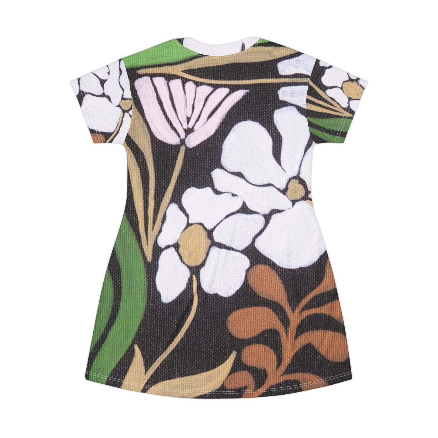 Garden Moment Floral Print T-Shirt Dress — Vintage Botanical All-Over Pattern