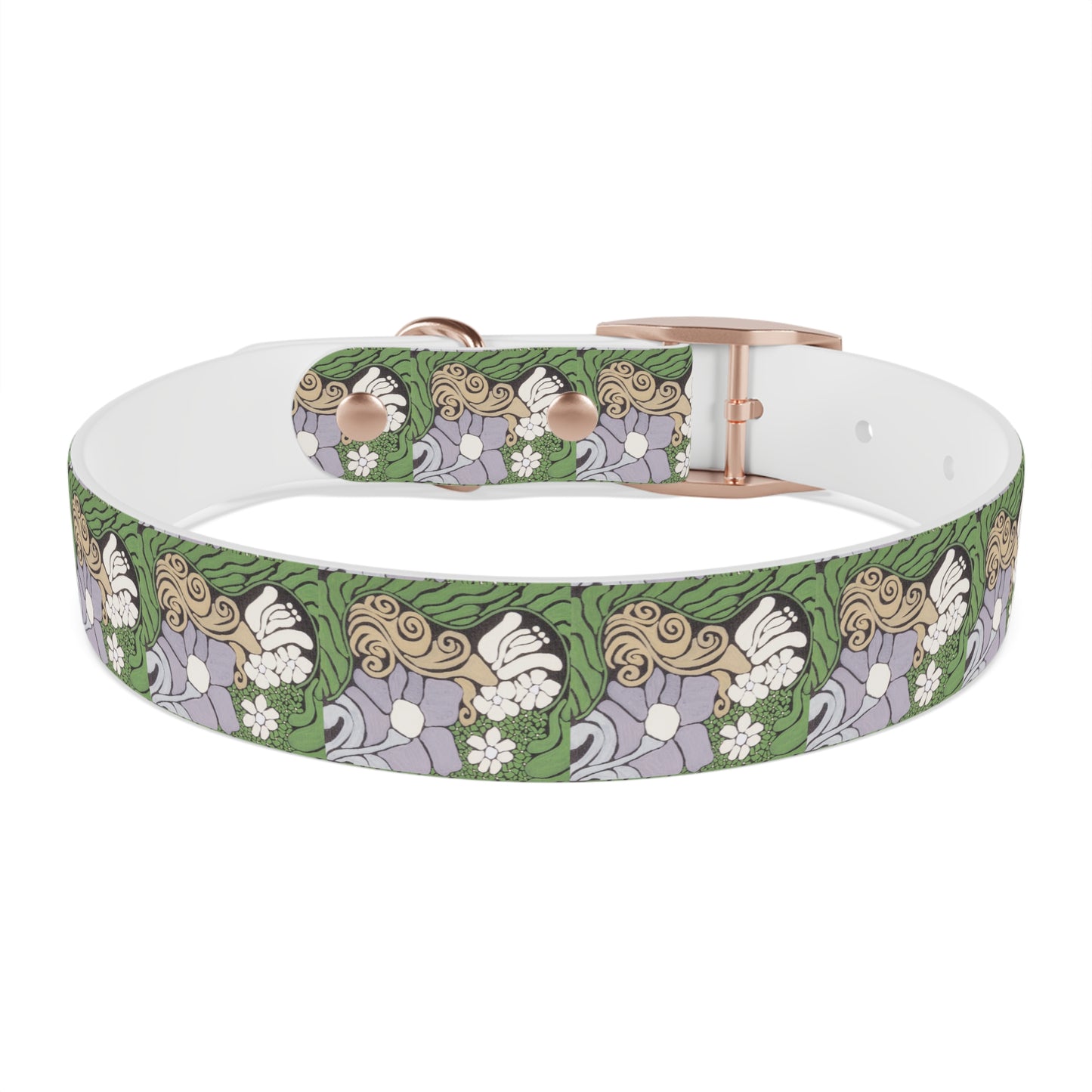 Whim & Tendril Dog Collar — Vintage Green & Lavender Pattern