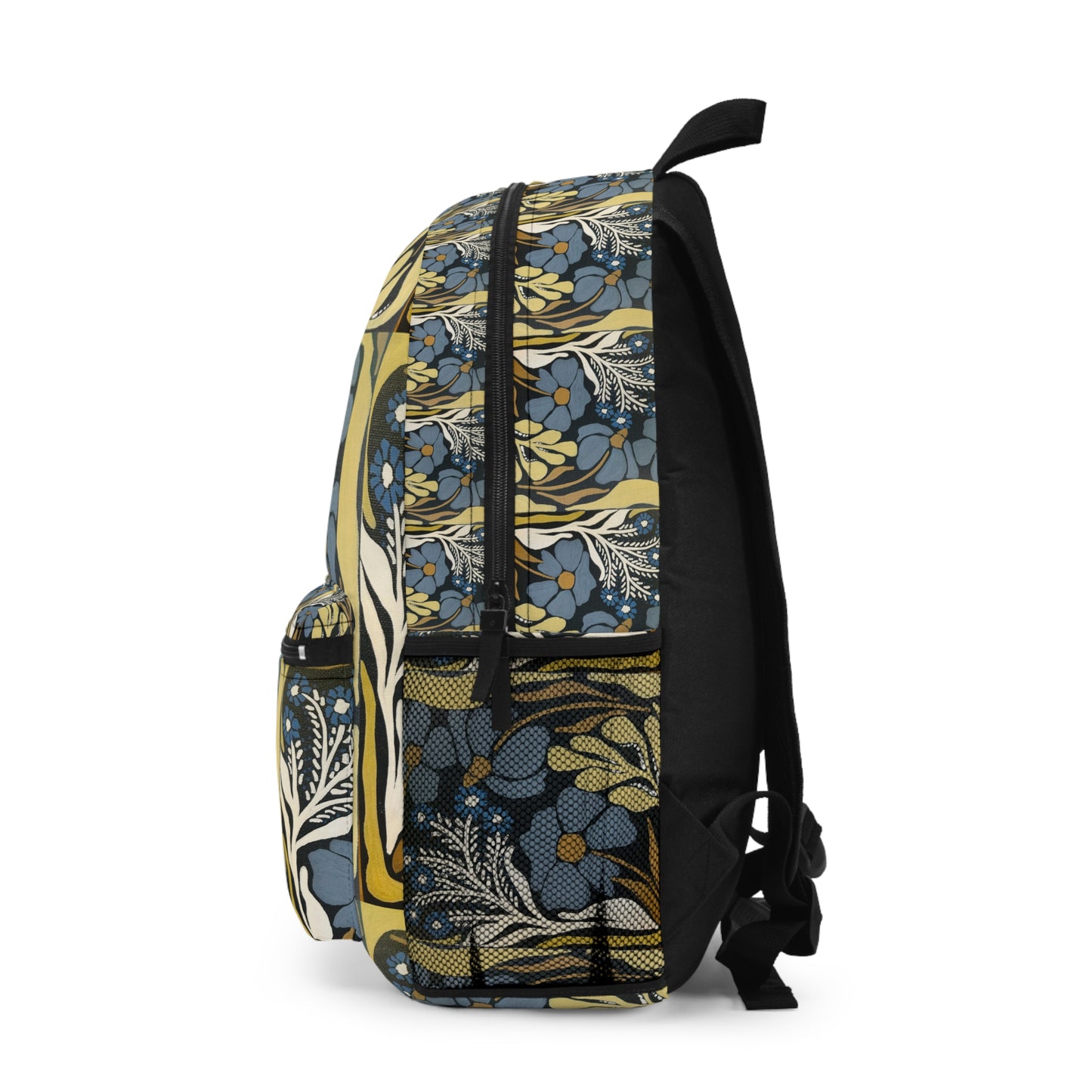 Floral Meadow Backpack — Vintage Blue & Mustard Patterned Daypack