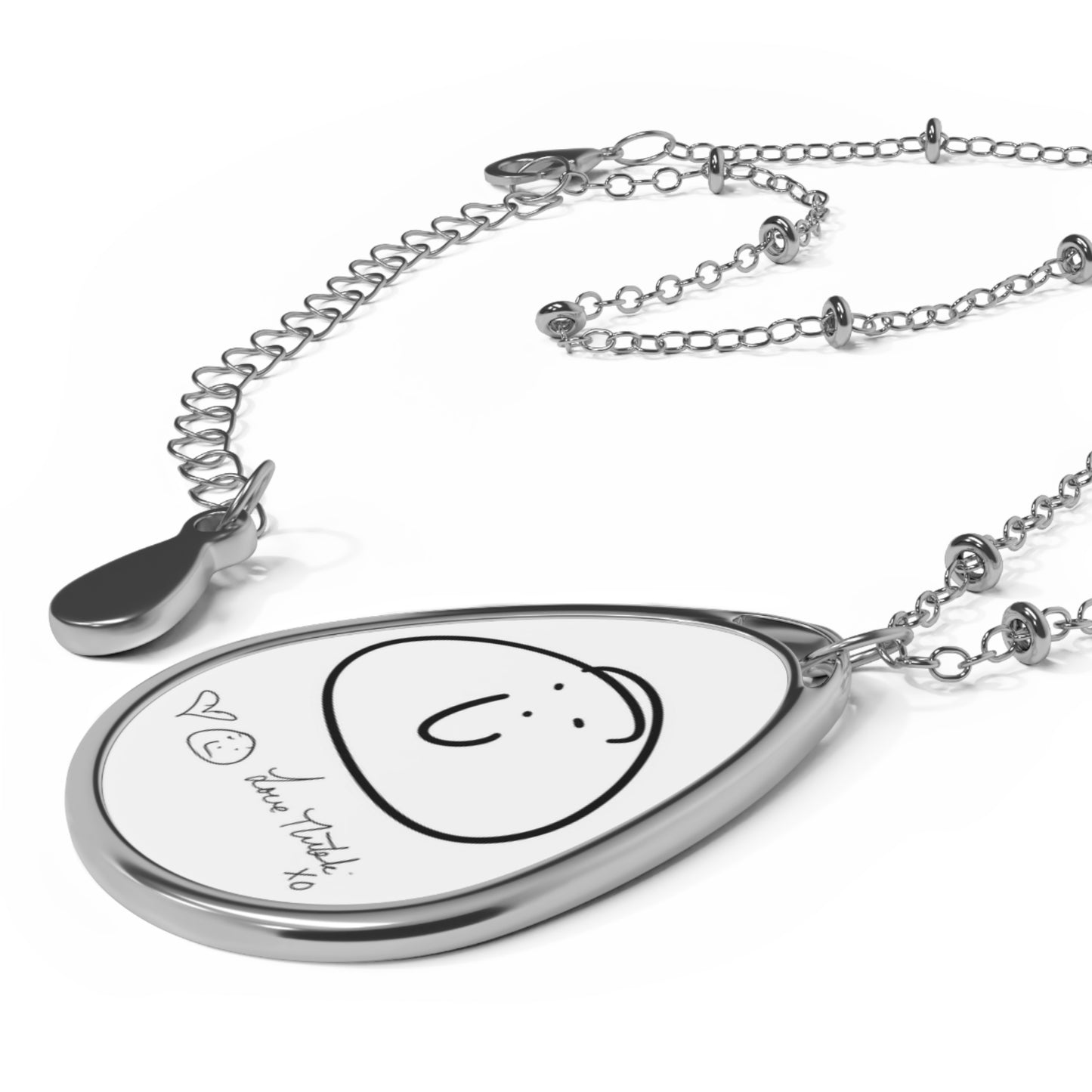 Oval Pendant Necklace — Cute Minimalist Smiley Face Silver Necklace
