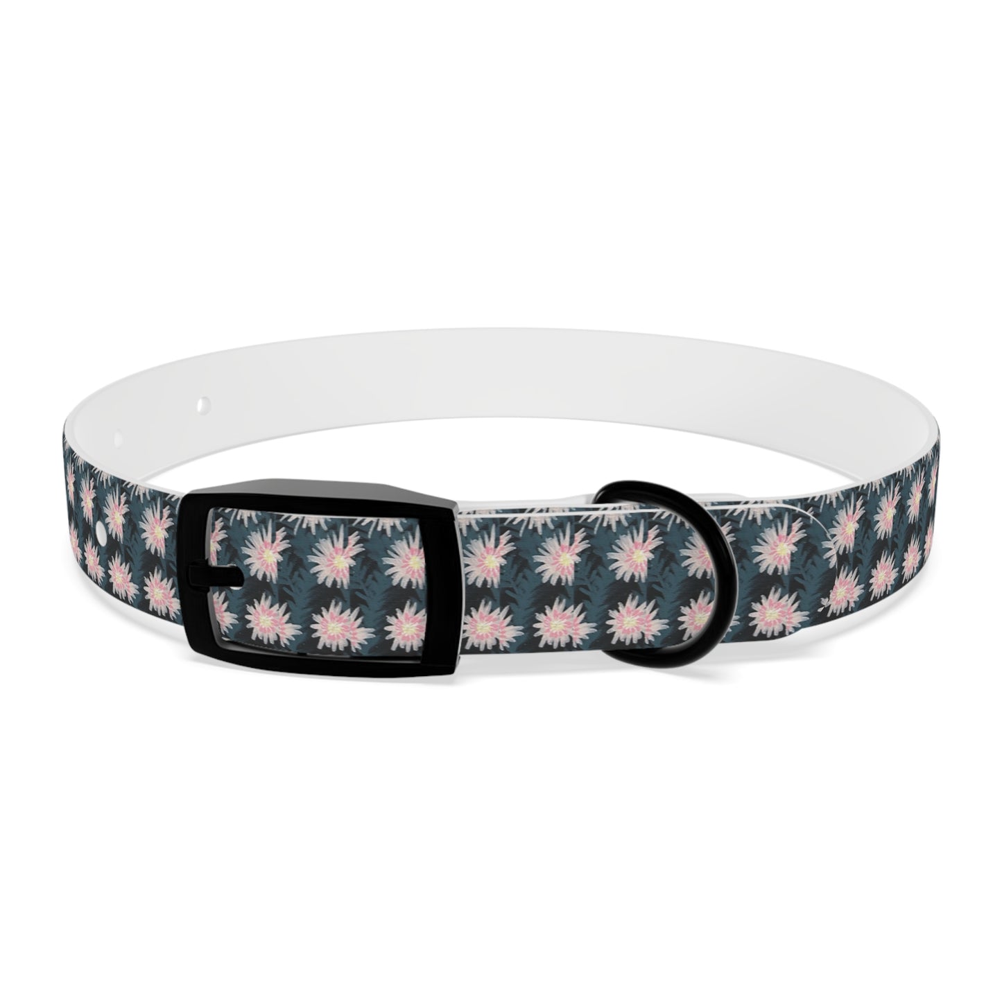 Floral Daisy Dog Collar — Pink & Dark Green Patterned Pet Collar