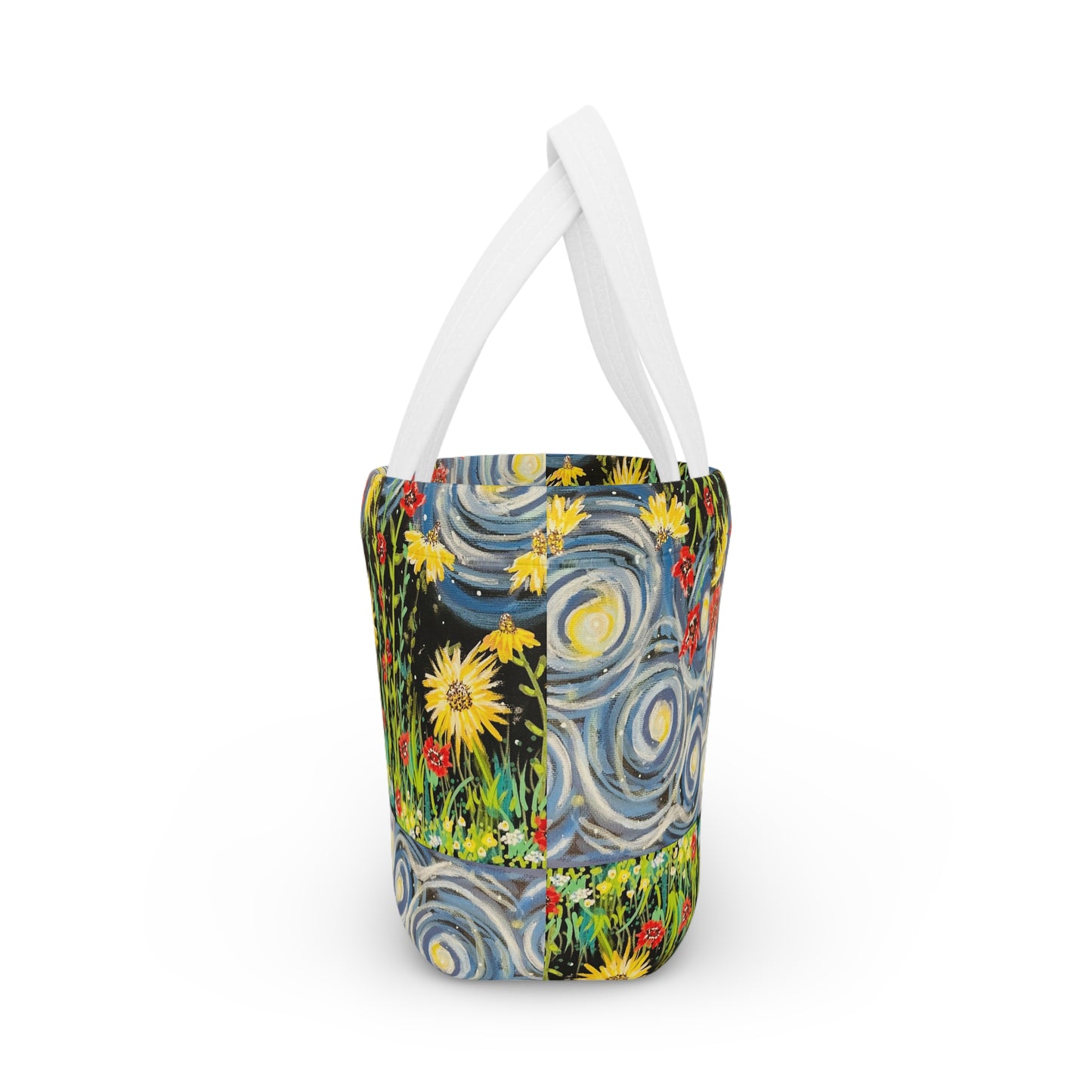 Floral Starry Sky Lunch Bag — Sunflower & Swirl Pattern Insulated Tote