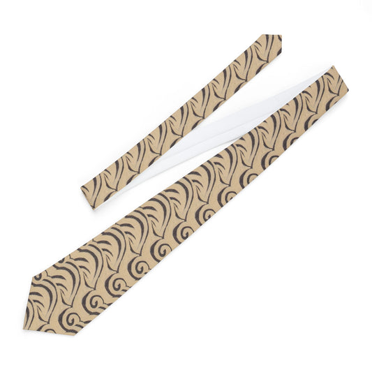Beige Swirl Pattern Necktie – Vintage Floral Scroll Men's Tie