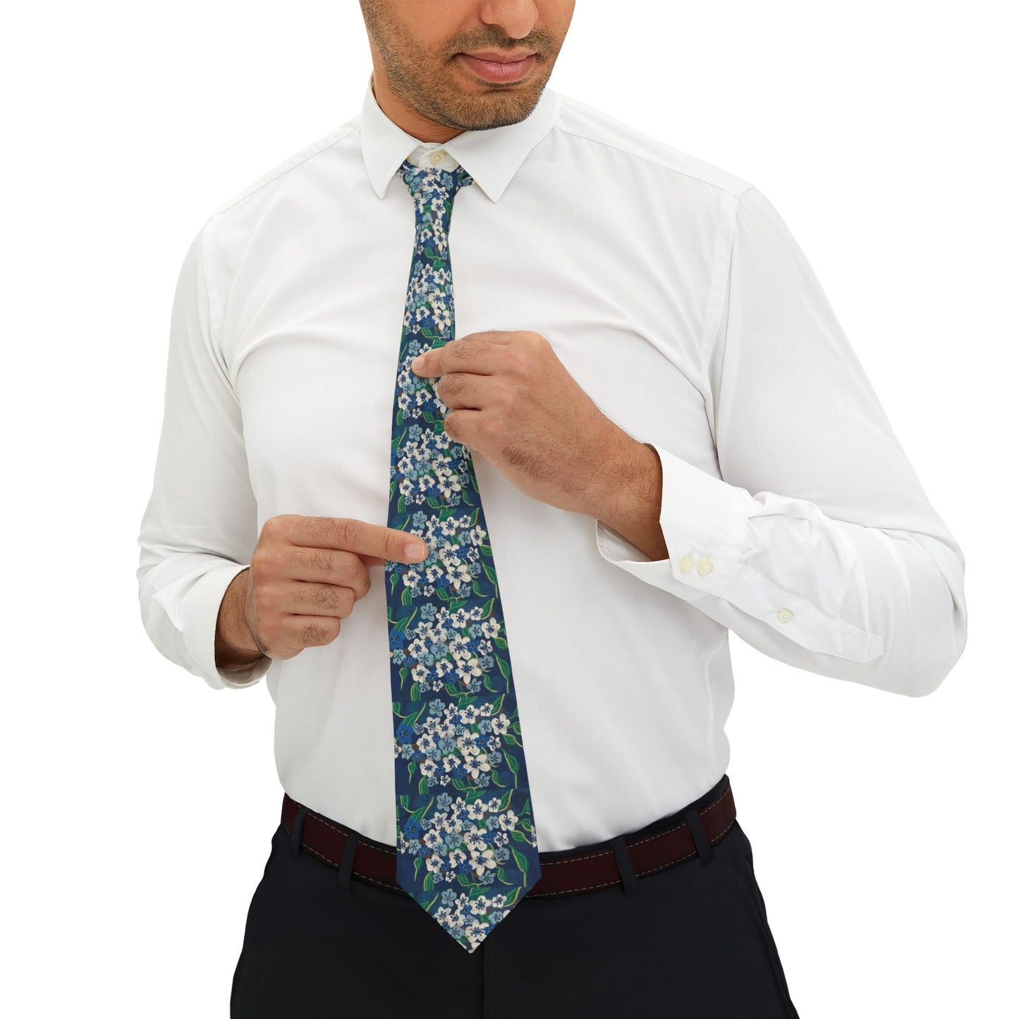 Floral Blue Forget-Me-Not Necktie — Elegant Vintage Garden Pattern