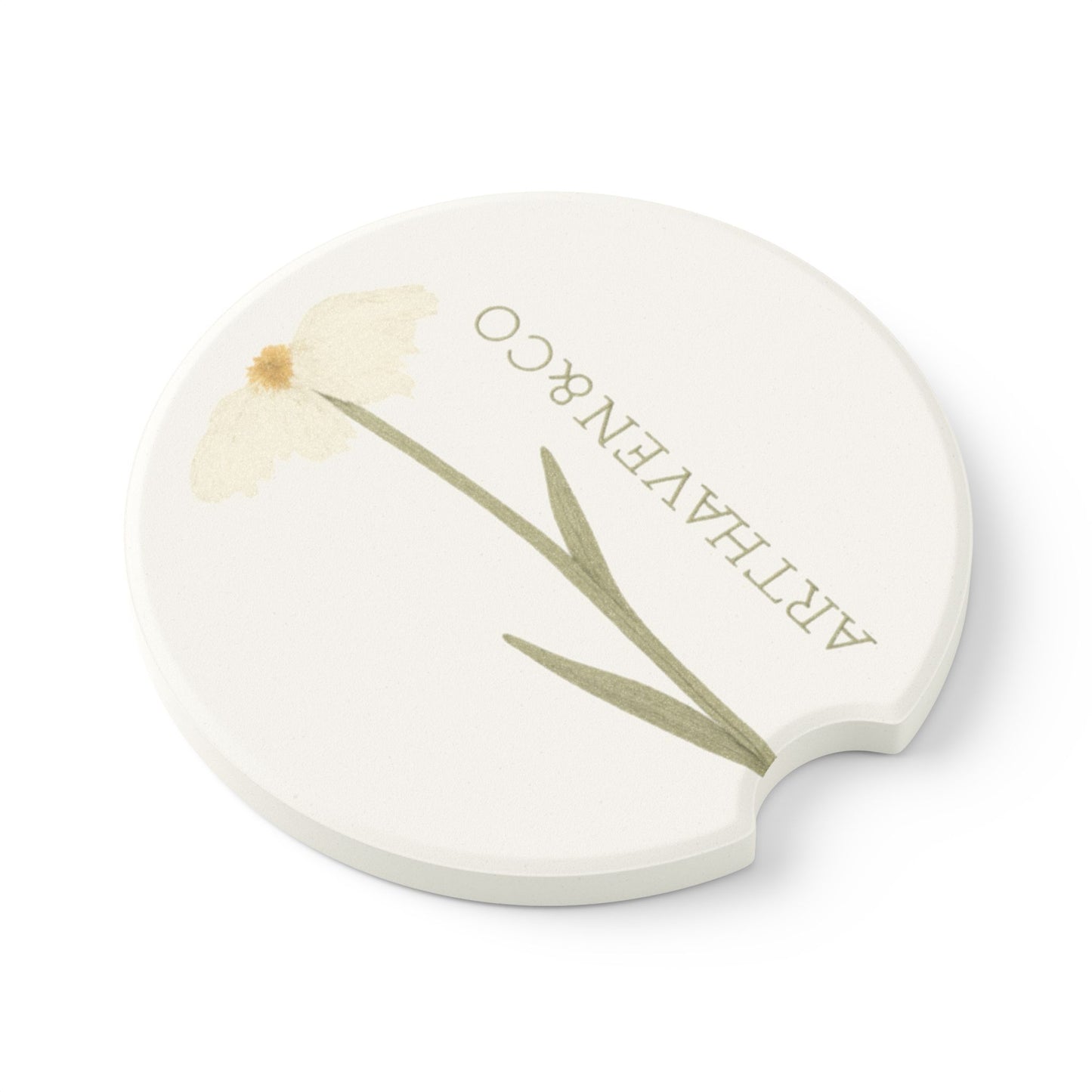 Floral Soapstone Car Coaster – Dainty White Daisy Design with ARTHAVEN&CO Accent