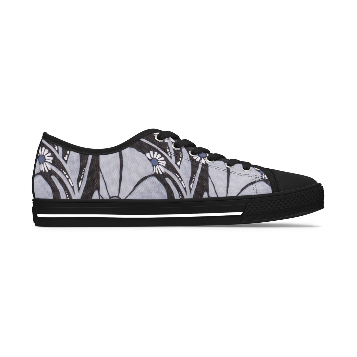Cool Bloom Low Top Sneakers — Monochrome Floral Vines Pattern