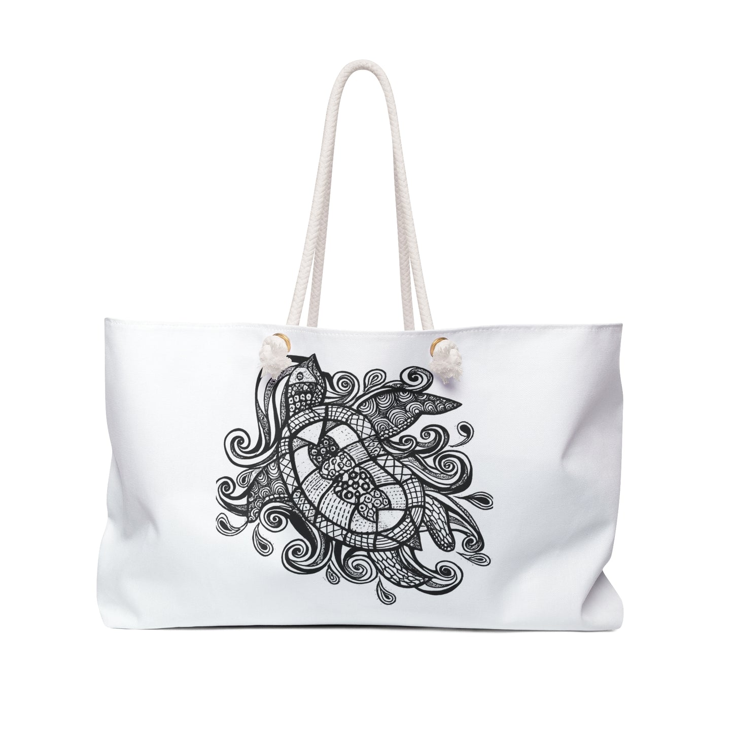 Boho Mandala Weekender Bag – Black & White Zentangle Travel Tote