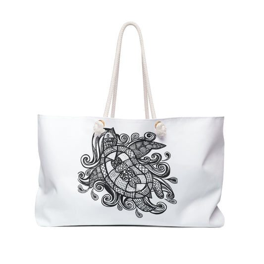 Boho Mandala Weekender Bag – Black & White Zentangle Travel Tote